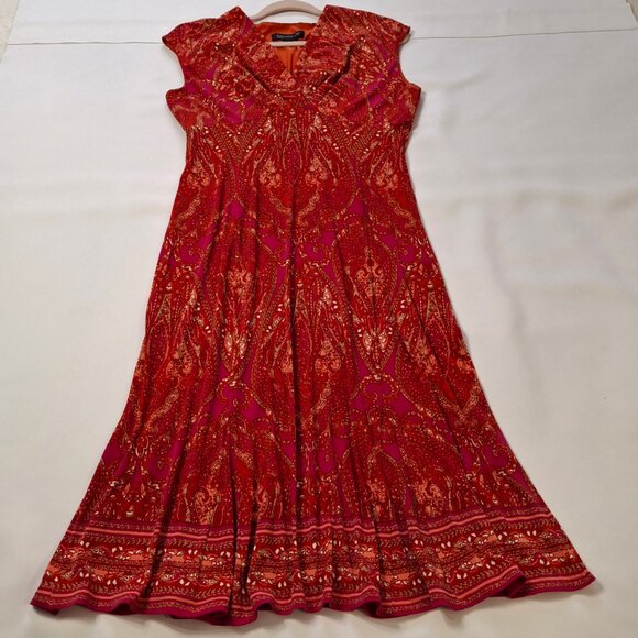 Jones New York Red Wrap Midi Dress Size 8 Empire Princess Fit & Flare Stretchy - Picture 2 of 13